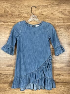 GapKids 1969 Girls Denim Dress Size S 6-7 Blue Ruffled Tiered Hem Bell Sleeve